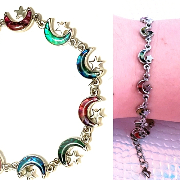 Jewelry - Dainty Abalone Moon and Stars Silver Bracelet